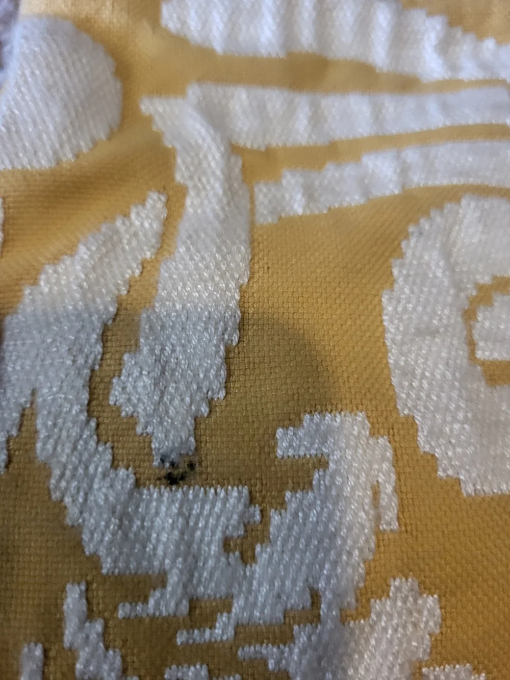 Yellow and Cream Patterned Tote Bag with Brown Trim